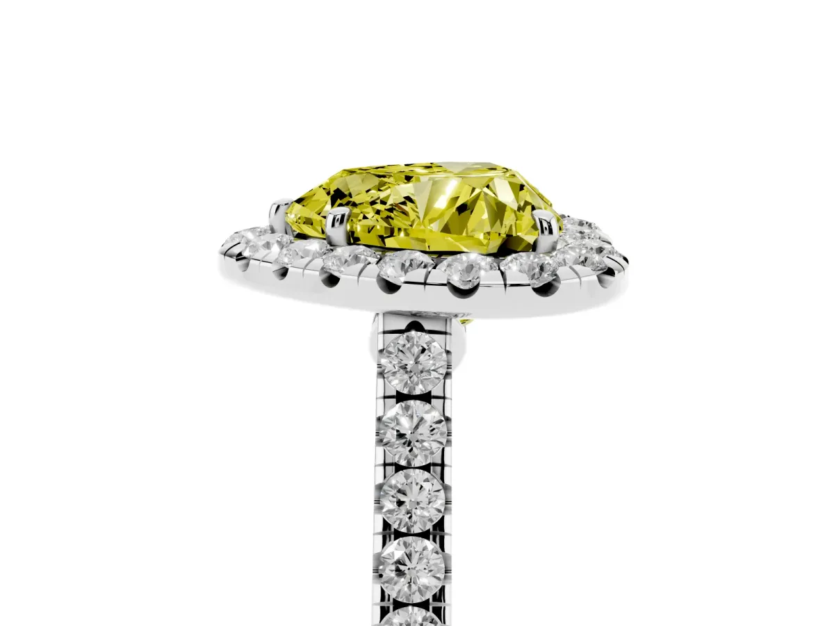 Fancy Yellow Heart Cut Halo Pave Diamond Engagement Ring with Four-Prong Setting White gold