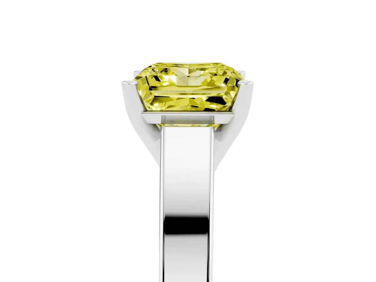 Fancy Yellow Princess Cut Solitaire Engagement Ring with Four-Prong Setting and Tapered Band Platinum