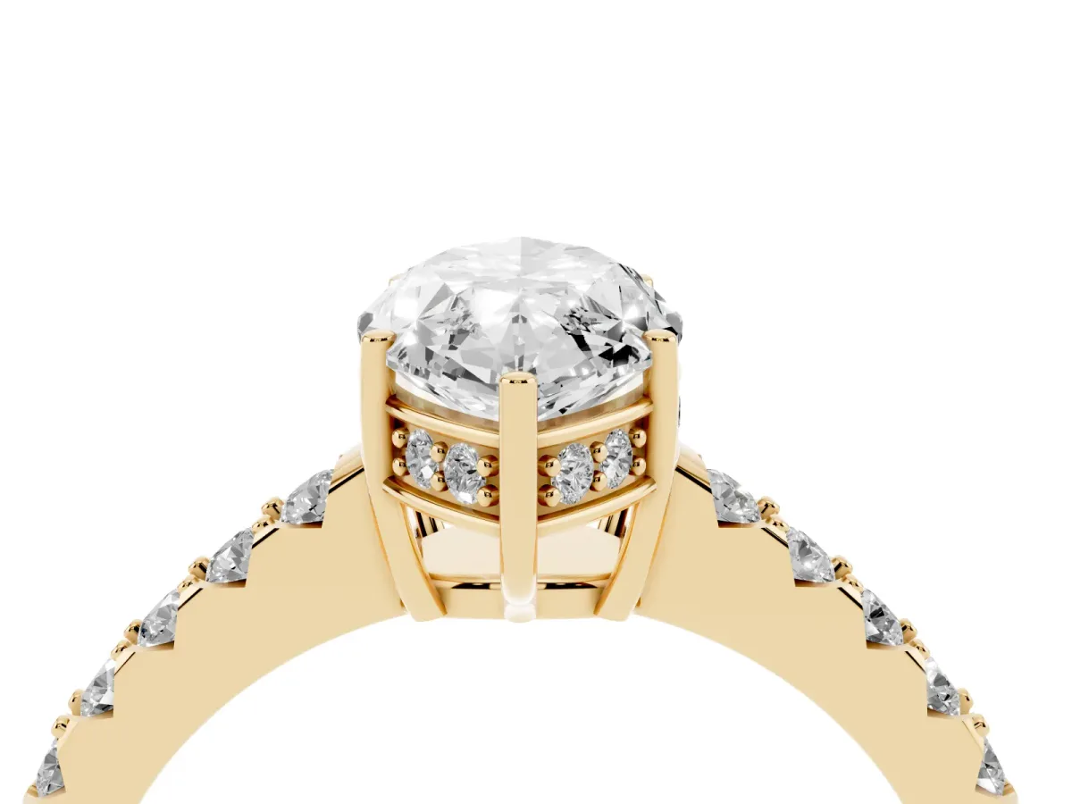 Marquise Cut Solitaire Diamond Engagement Ring with Pavé Band and Six-Prong Setting Yellow gold