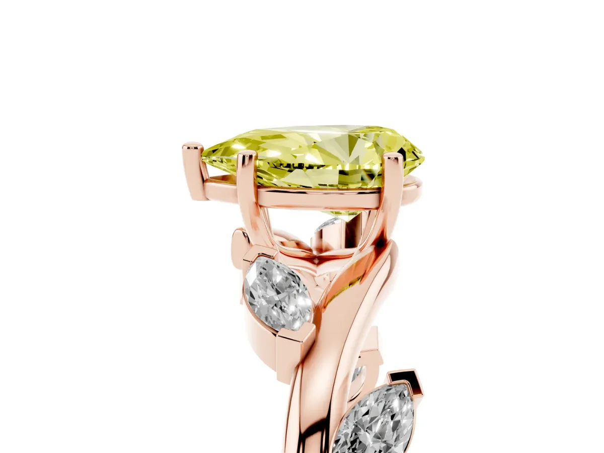 Fancy Yellow Pear Cut Solitaire Twisted Band Marquise Accent Prong Setting Ring Rose gold
