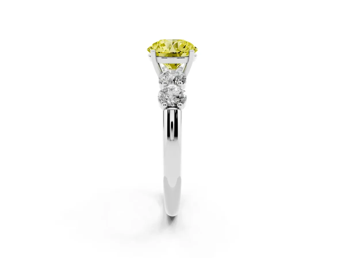 Fancy Yellow Round Cut Cut Five-Stone Prong Set Diamond Ring with Classic Band Silver