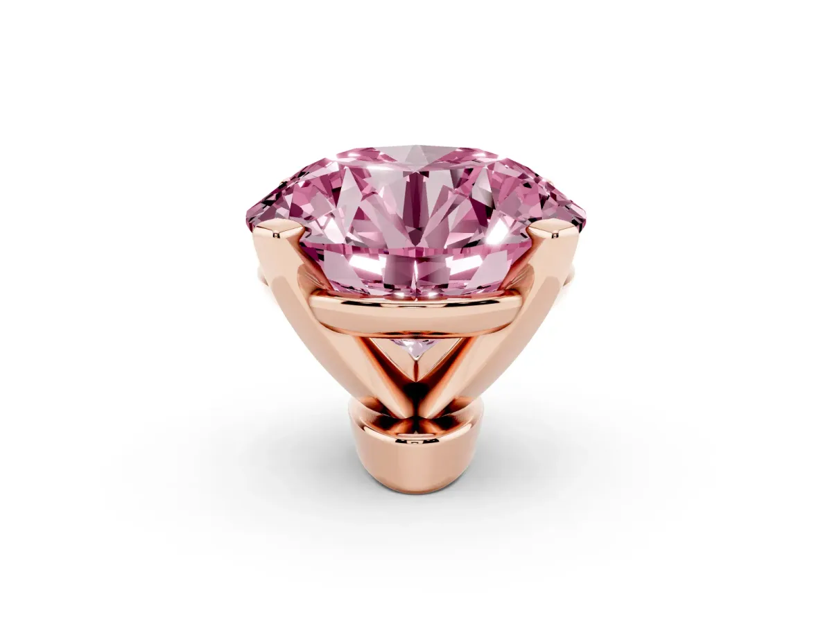 Fancy Pink Round Cut Diamond Solitaire Ring with Prong Setting and Classic Band Rose gold