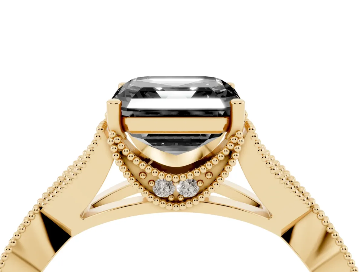 Fancy Black Asscher Cut Cut Diamond Twisted Band with Milgrain Pave Setting and Four-Prong Setting Yellow gold