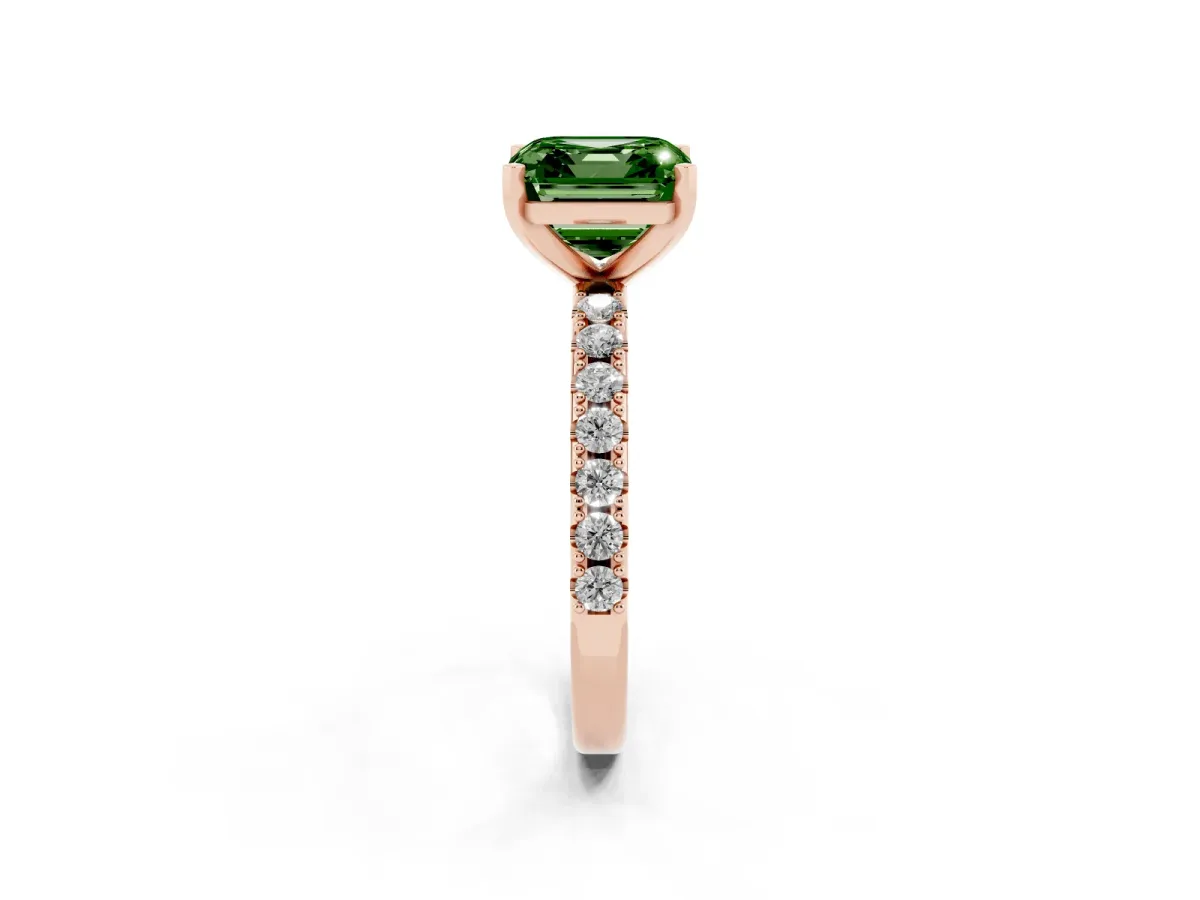 Fancy Green Asscher Cut Diamond Solitaire Pavé Band with Four-Prong Setting Rose gold