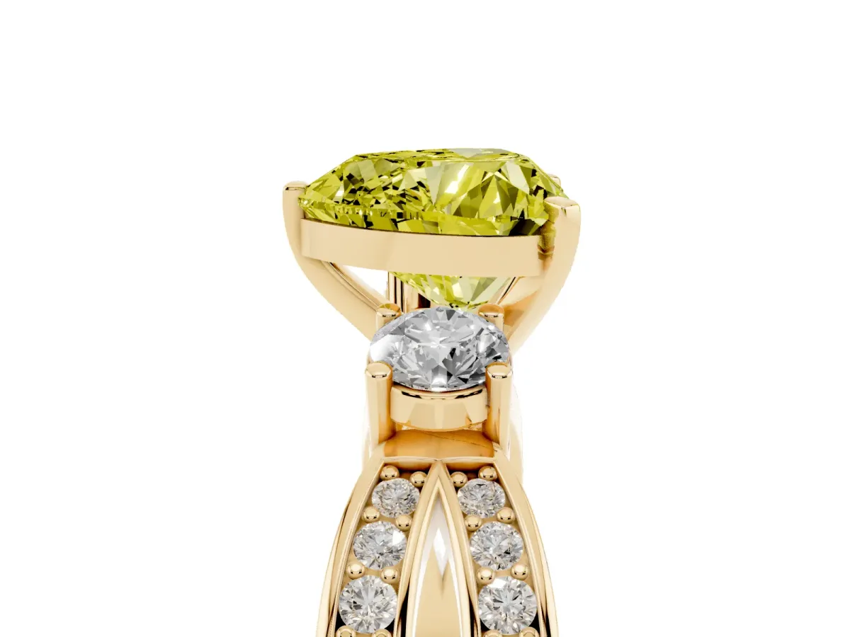 Fancy Yellow Three-Stone Heart Cut Cut Diamond Twist Band with Prong Setting Yellow gold
