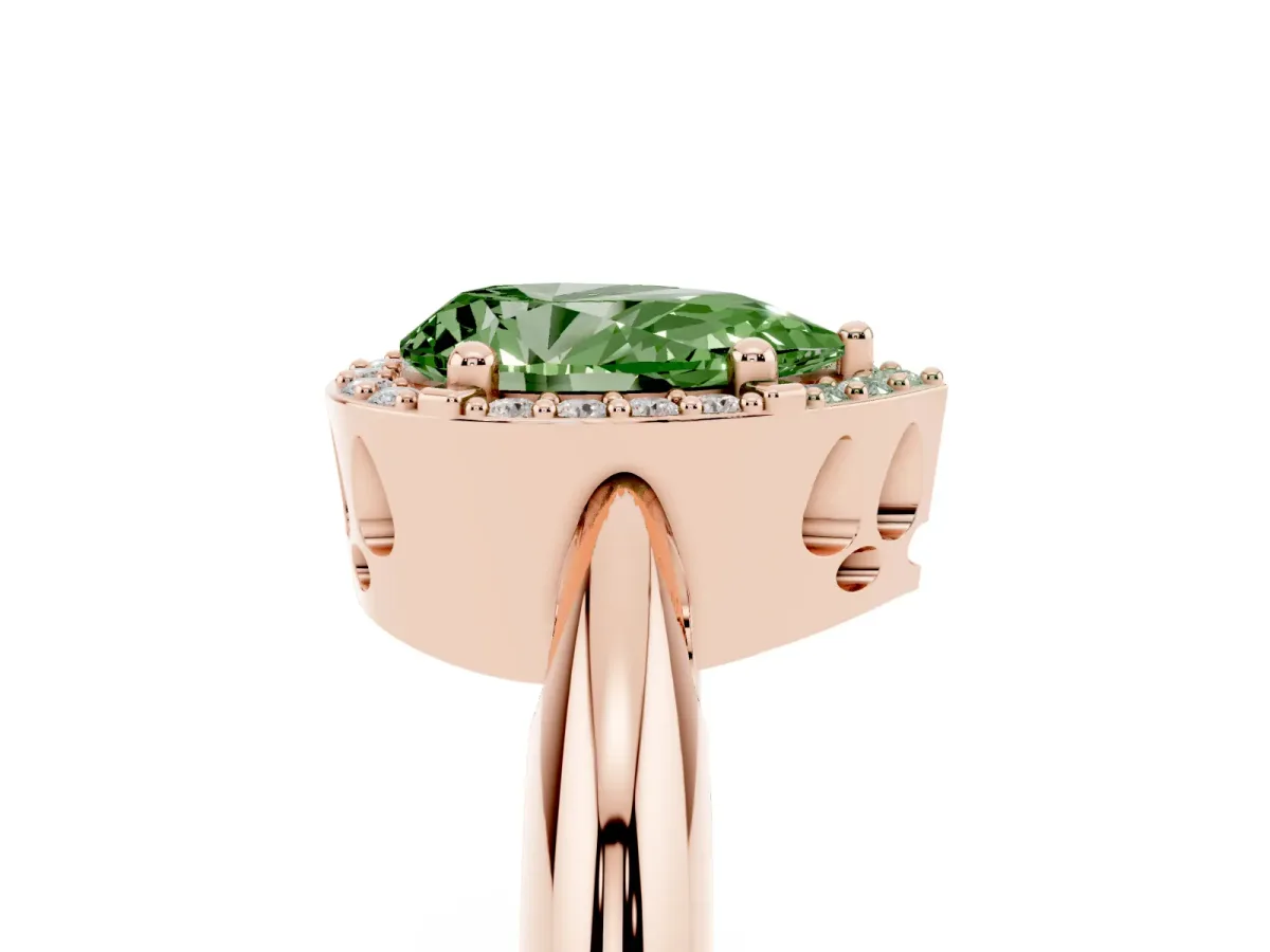Fancy Green Pear Cut Cut Diamond Halo Engagement Ring with Split Shank and Four-Prong Setting Rose gold