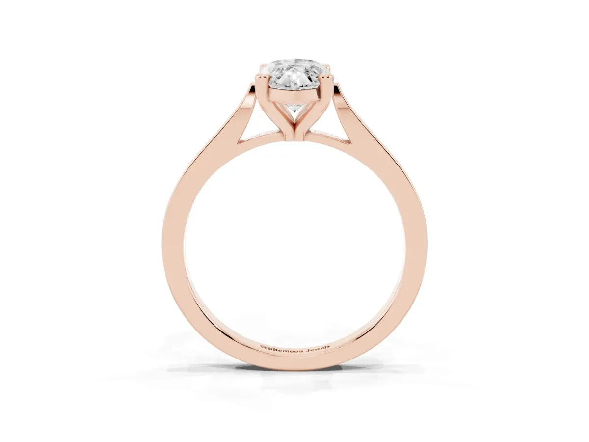 Marquise Cut Solitaire Diamond Ring with Four-Prong Setting and Tapered Band Rose gold