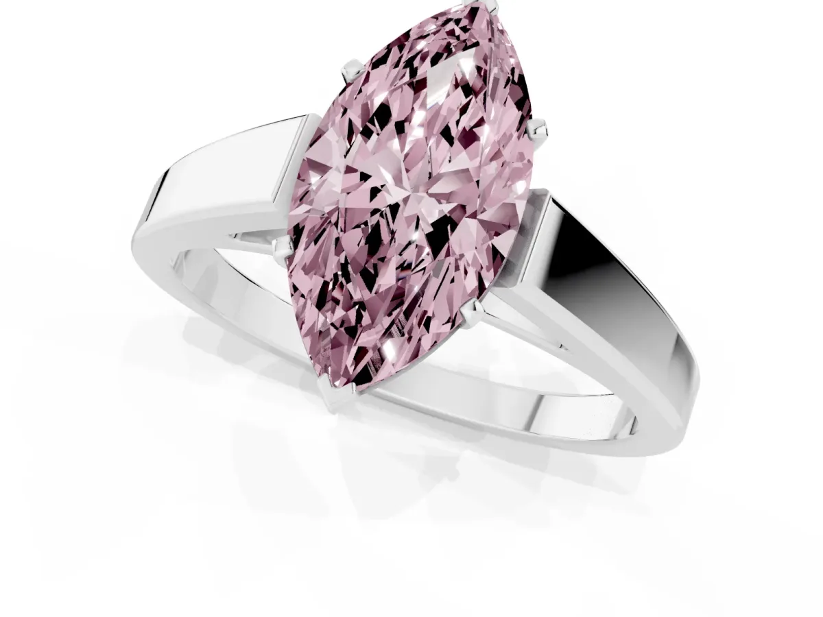 Fancy Pink Marquise Cut Solitaire Engagement Ring with Four-Prong Setting and Tapered Band White gold