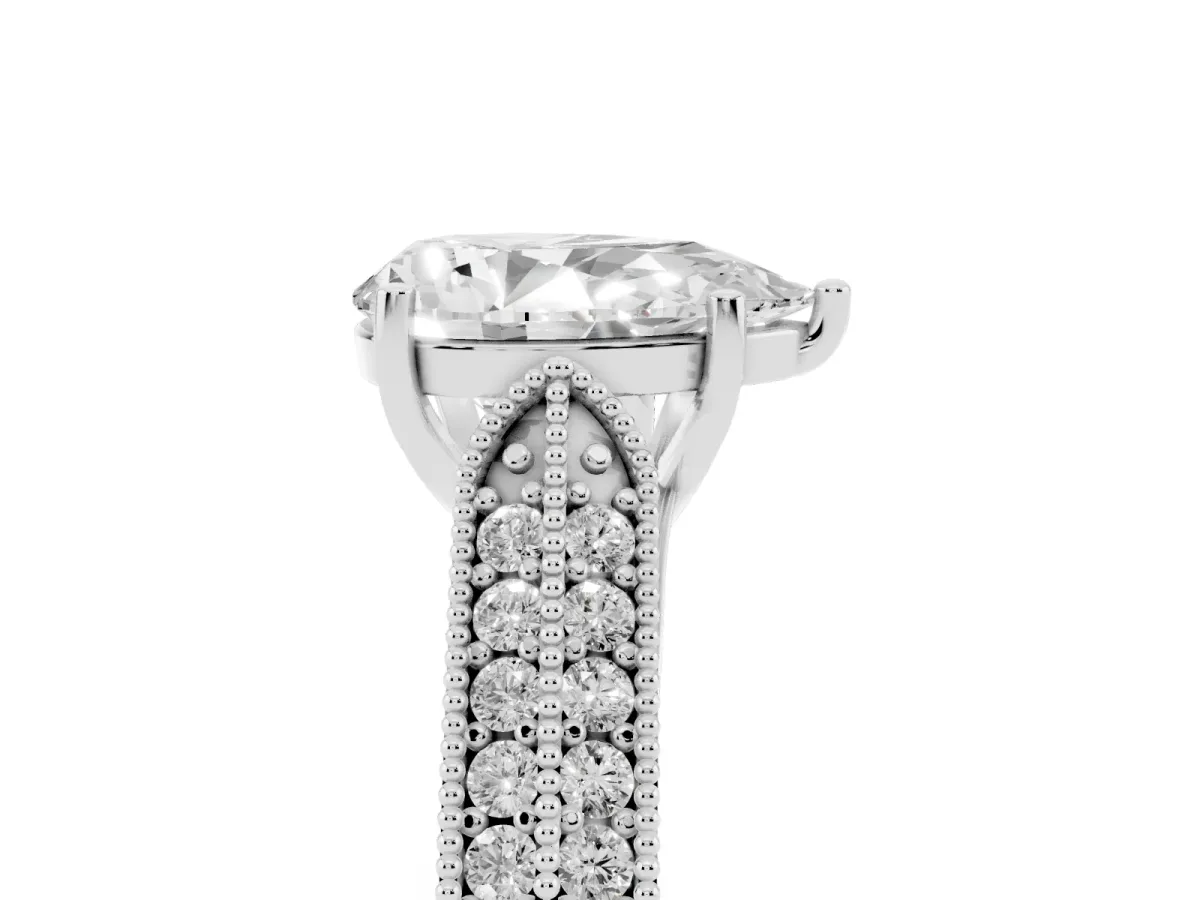Pear Cut Cut Pave Split Shank Engagement Ring with Four-Prong Setting Platinum