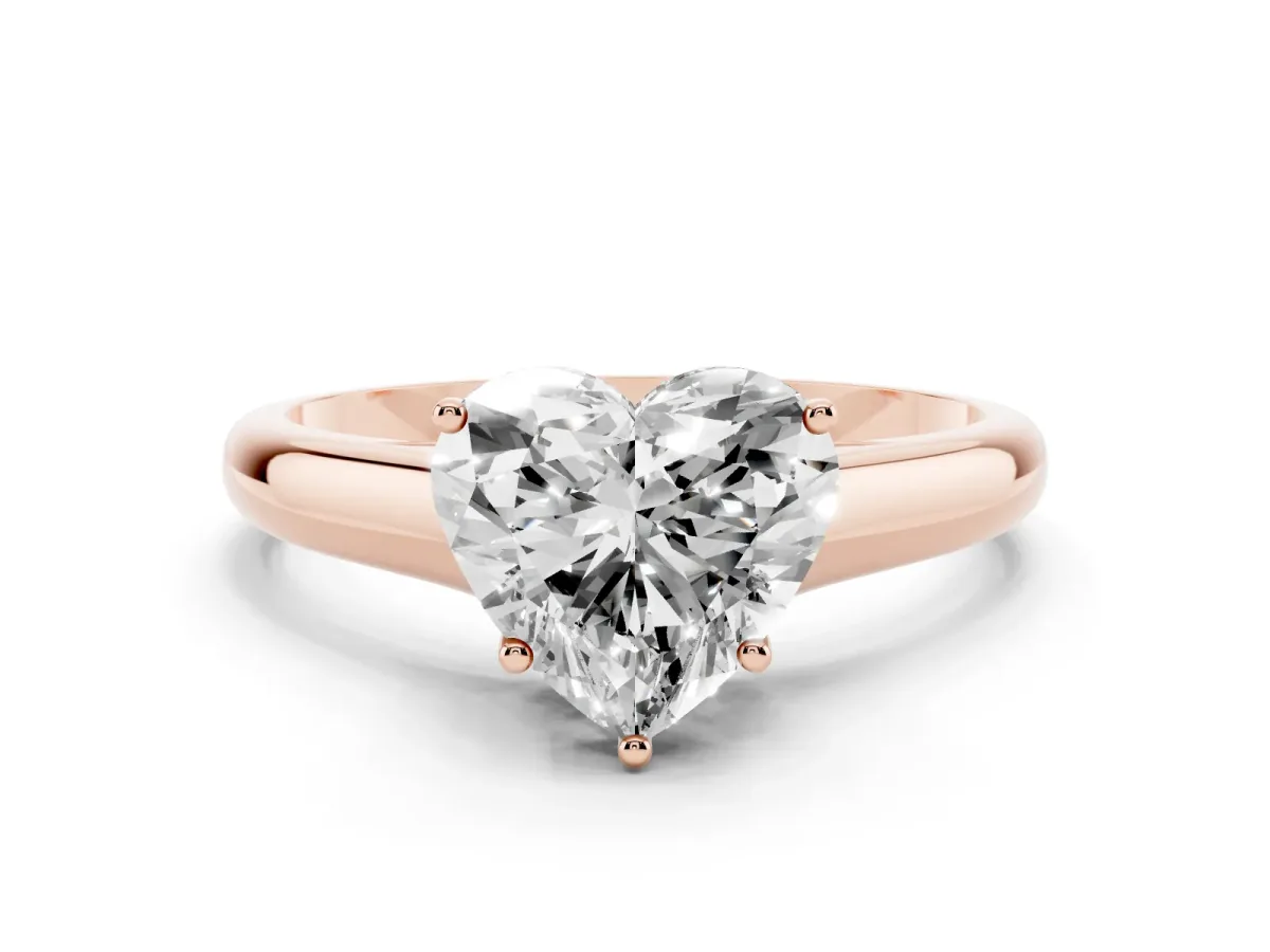 Heart Cut Cut Diamond Solitaire Engagement Ring with Tapered Plain Band and Four-Prong Setting Rose gold