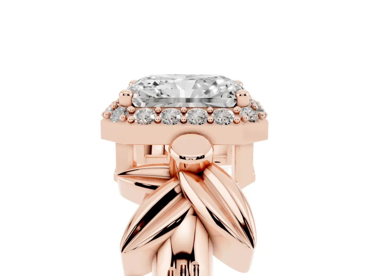 Radiant Cut Halo Diamond Floral Band with Four-Prong Setting Rose gold