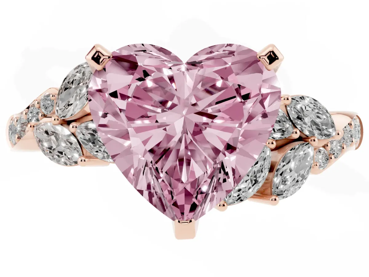 Fancy Pink Heart Cut Solitaire Marquise Twist Band with Six-Prong Setting Rose gold