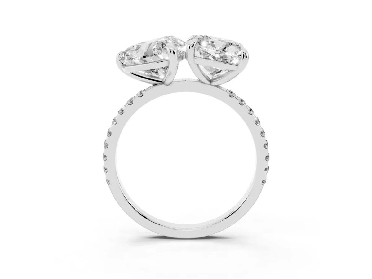 Cushion and Heart Toi Moi Ring with Prong Setting and Pave Band Platinum