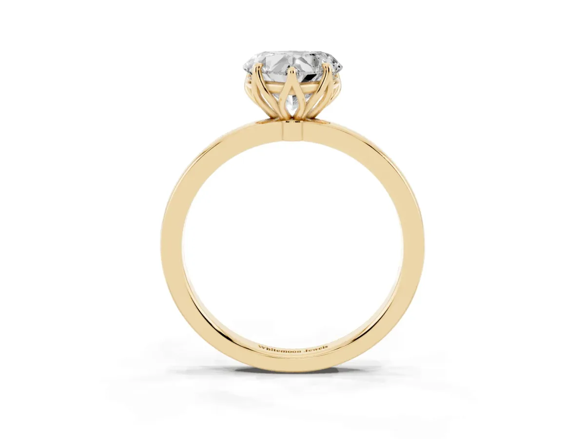 Heart Cut Diamond Solitaire Ring with Thin Band and Prong Setting Yellow gold
