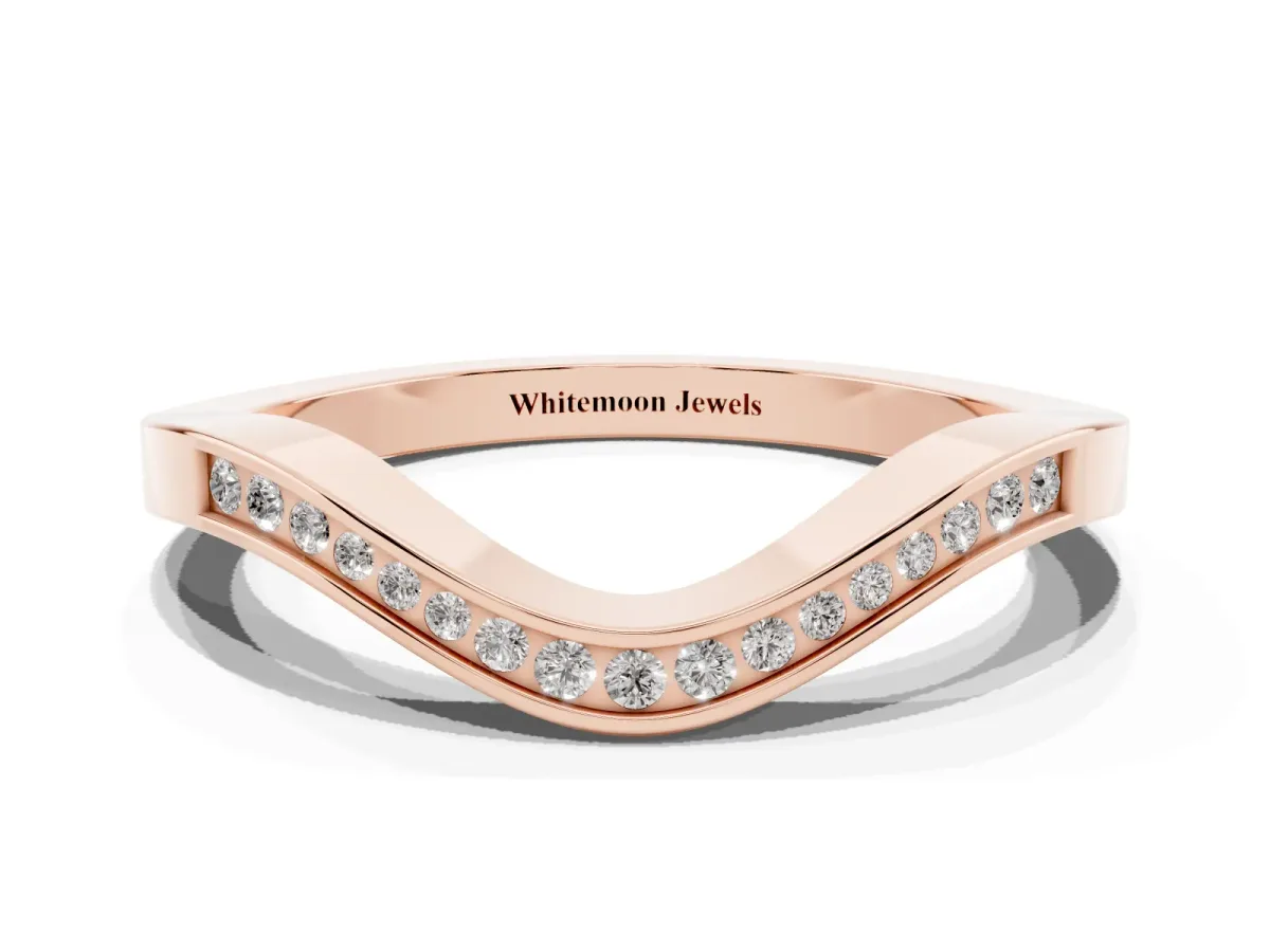 Round Cut Channel Set Wave Band with Pavé Setting Rose gold