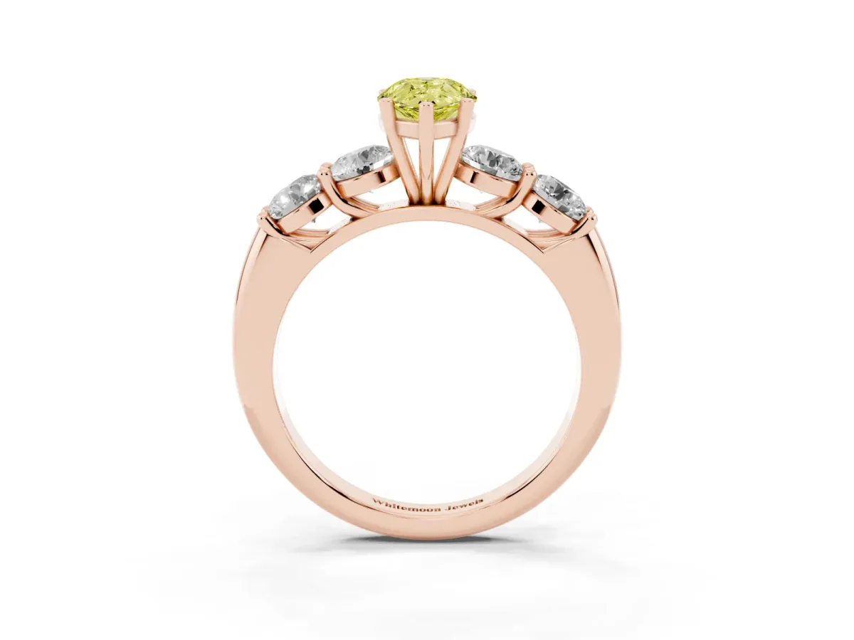 Fancy Yellow Pear Cut Cut Five-Stone Prong Set Diamond Ring with Classic Band Rose gold