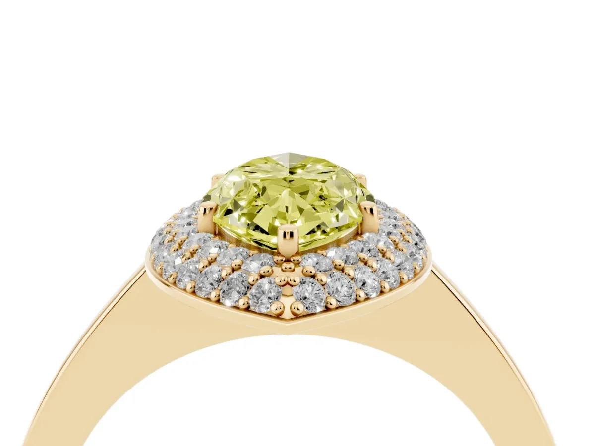 Fancy Yellow Marquise Cut Halo Diamond Engagement Ring with Solitaire Band and Four-Prong Setting Yellow gold