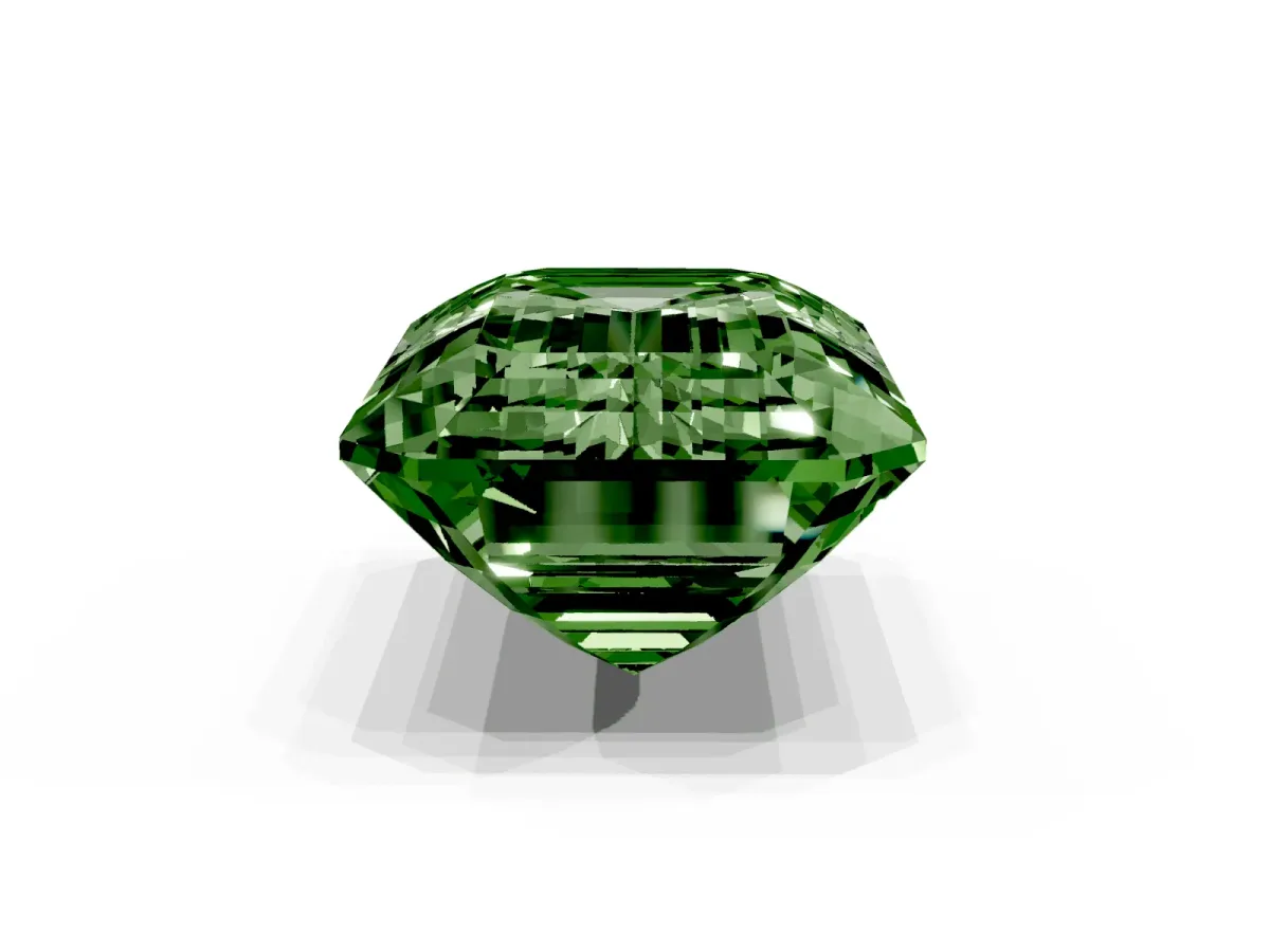 Fancy Green Emerald Cut Cut Pave Band Milgrain Solitaire Ring Yellow gold