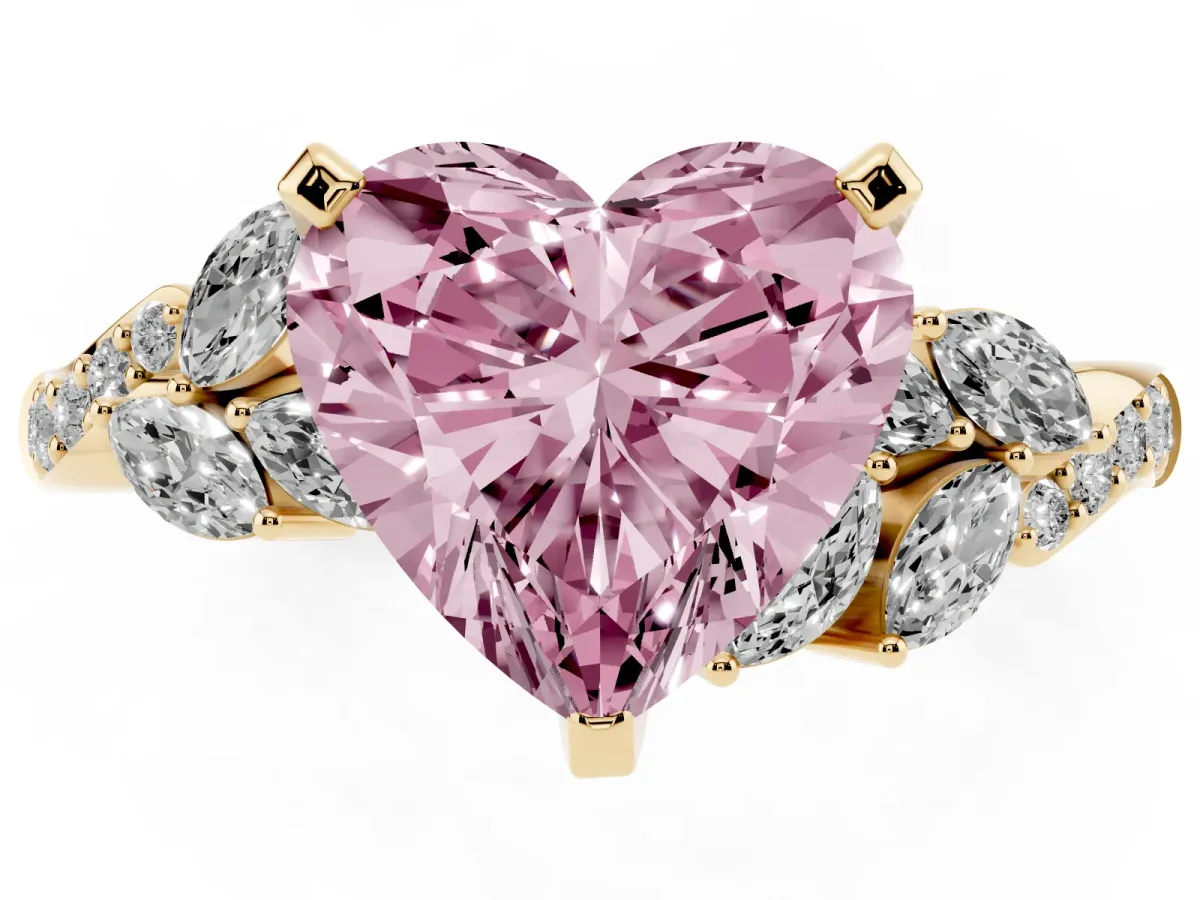 Fancy Pink Heart Cut Solitaire Marquise Twist Band with Six-Prong Setting Yellow gold
