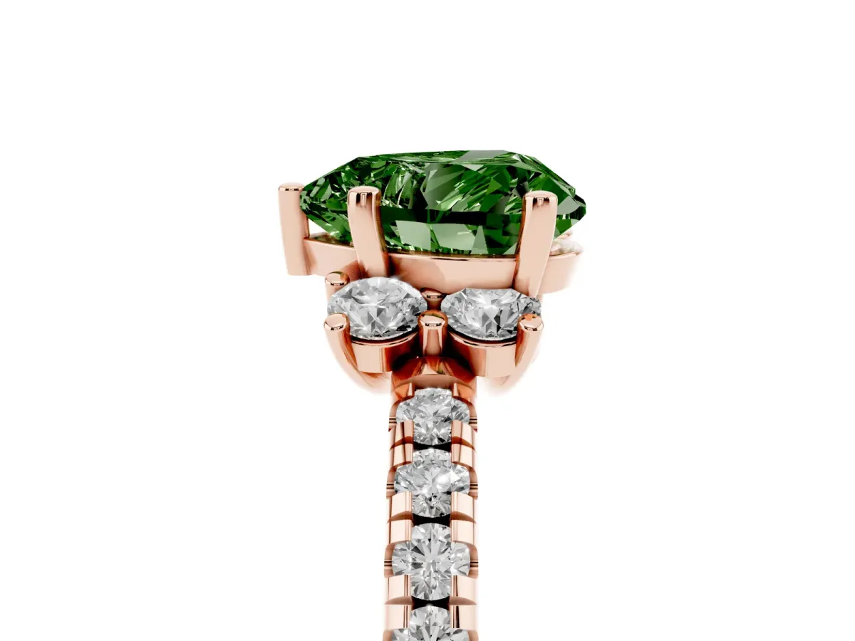 Fancy Green Heart Cut Diamond Three-Stone Pave Band with Four-Prong Setting Rose gold