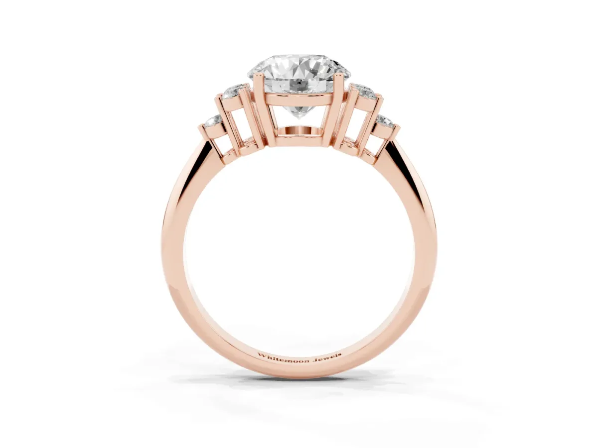 Round Cut Cut Diamond Cluster Ring with Solitaire Band and Four-Prong Setting Rose gold