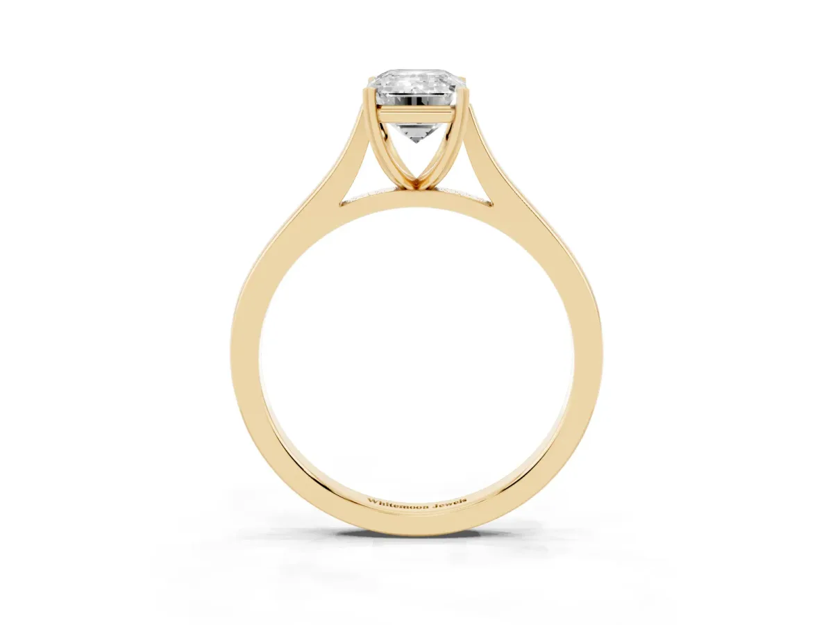 Emerald Cut Solitaire Heart Prong Engagement Ring with Tapered Band Yellow gold