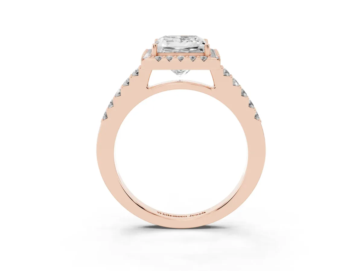 Princess Cut Halo Diamond Pavé Solitaire Ring Rose gold