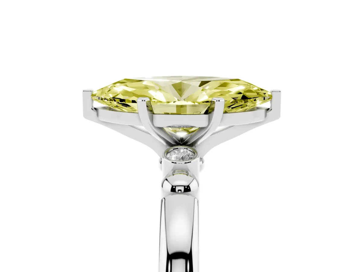 Fancy Yellow Marquise Cut Solitaire Beaded Band with Four-Prong Setting Silver