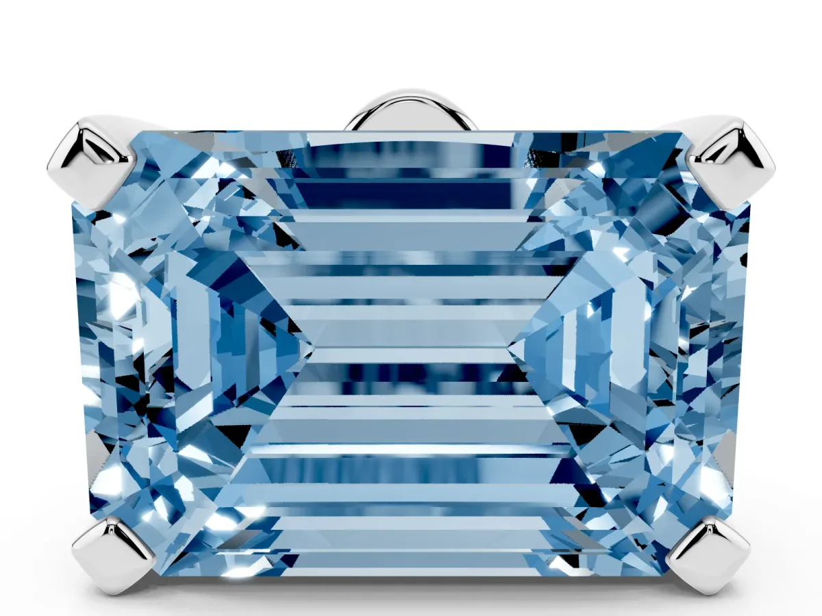 Fancy Blue Emerald Cut Diamond Solitaire Ring with Prong Setting and Classic Band White gold