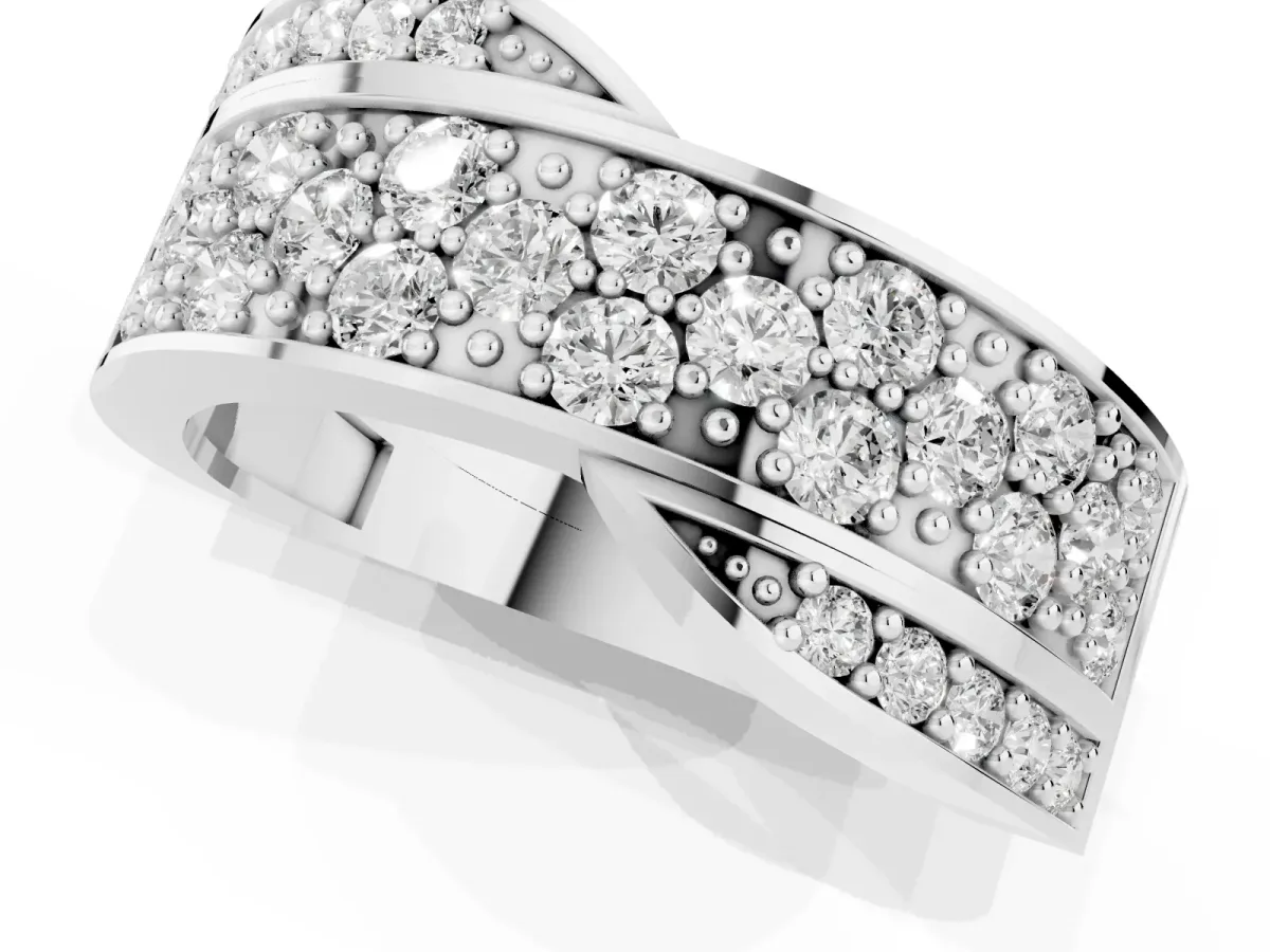 Pavé Round Diamond Crossover Band with Bead Prong Setting Platinum