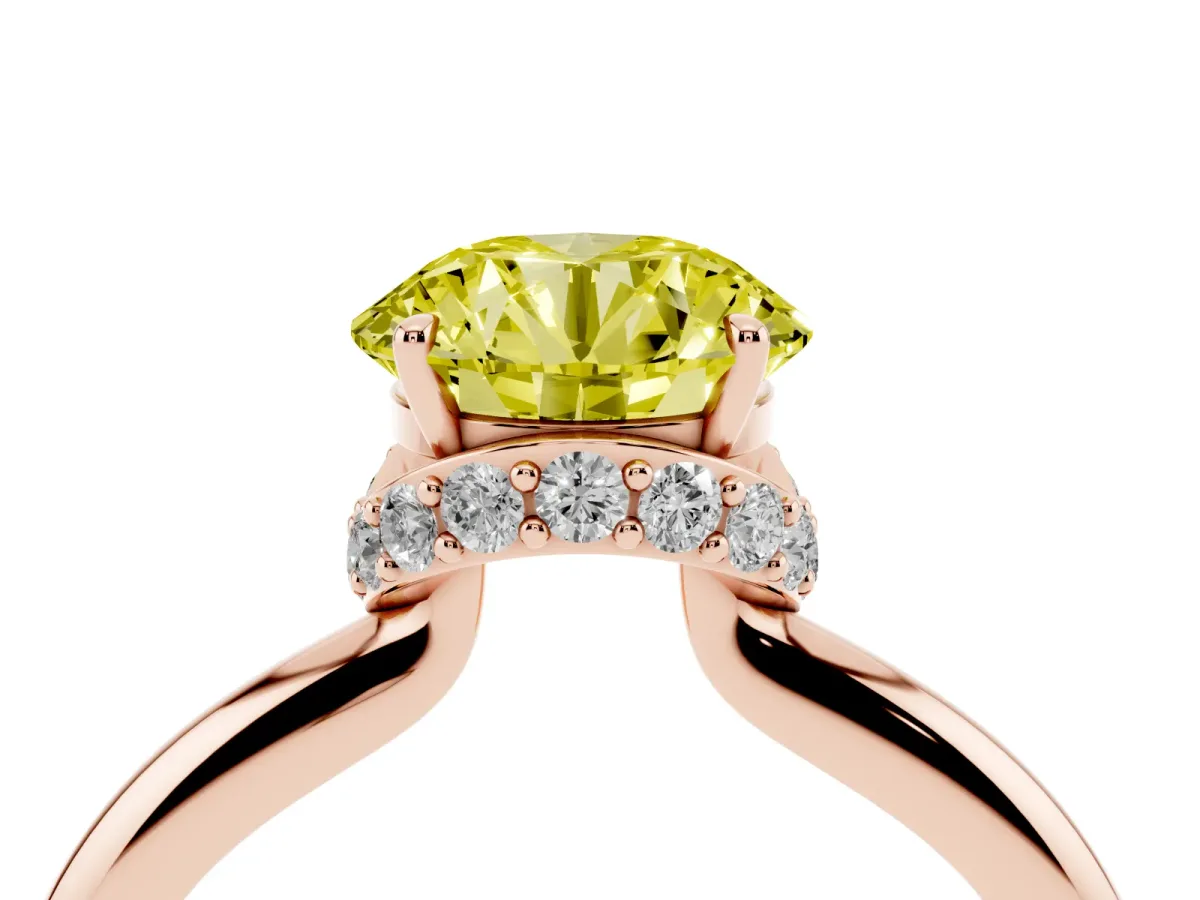 Fancy Yellow Round Cut Brilliant Solitaire Engagement Ring with Six-Prong Setting and Classic Band Rose gold