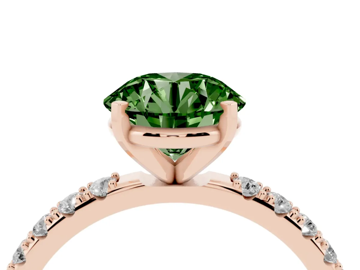 Fancy Green Round Cut Diamond Solitaire Pavé Band with Four-Prong Setting Rose gold