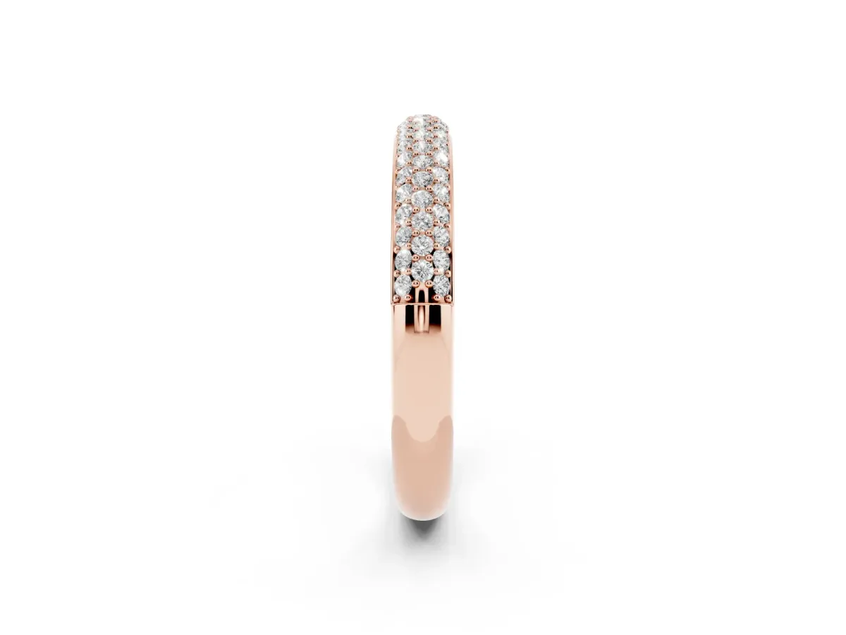Three-Row Pave Round Diamond Eternity Band with Shared Prong Setting Rose gold