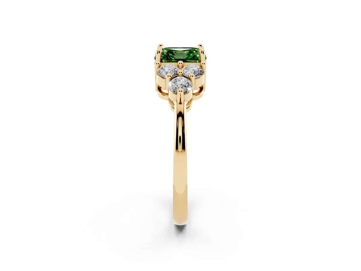 Fancy Green Asscher Cut Brilliant Diamond Cluster Accent Solitaire Ring with Prong Setting Yellow gold