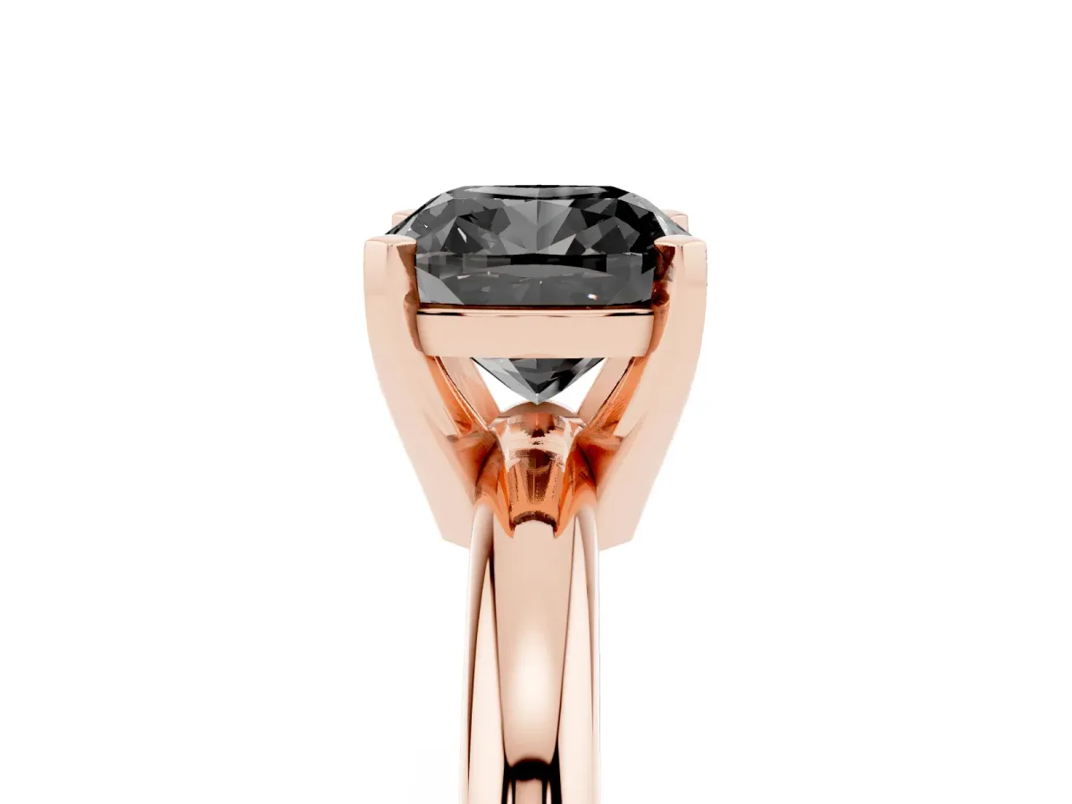 Fancy Black Cushion Cut Diamond Solitaire Engagement Ring with Round Band and Four-Prong Setting Rose gold