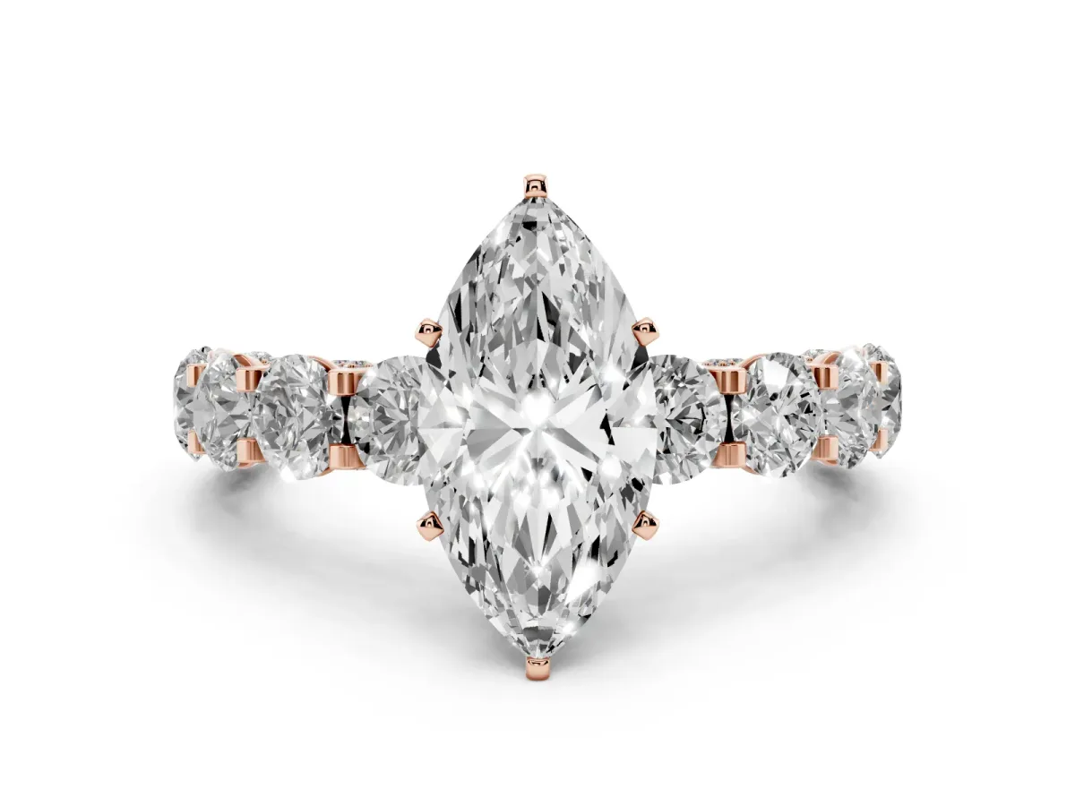 Marquise Cut Diamond Side Stone Engagement Ring with Four-Prong Setting Rose gold