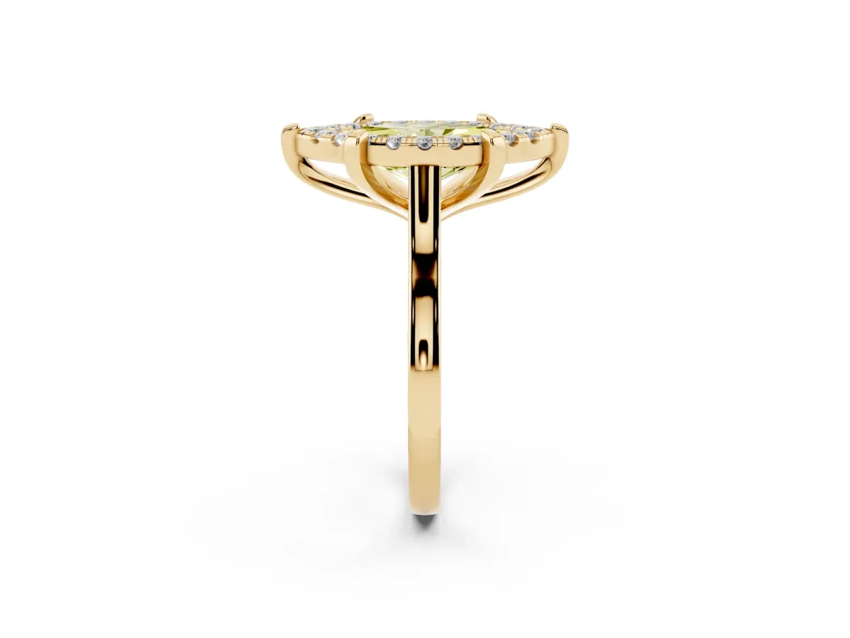 Fancy Yellow Marquise Cut Diamond Cluster Halo Solitaire with Four-Prong Setting Yellow gold