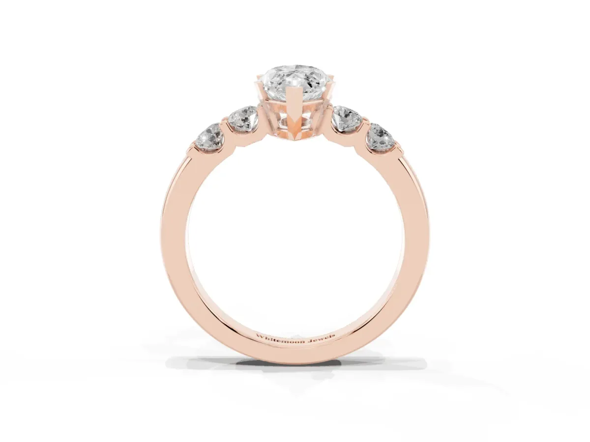 Marquise Cut Brilliant Cut Diamond Five-Stone Prong Set Engagement Ring with Channel Band Rose gold