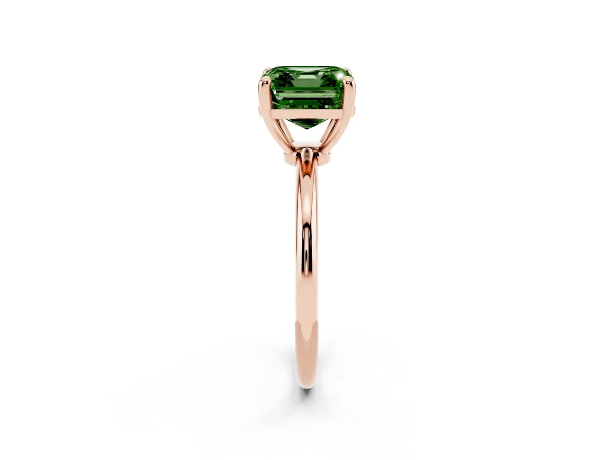 Fancy Green Asscher Cut Solitaire Diamond Ring with 4-Prong Setting on a Classic Band Rose gold