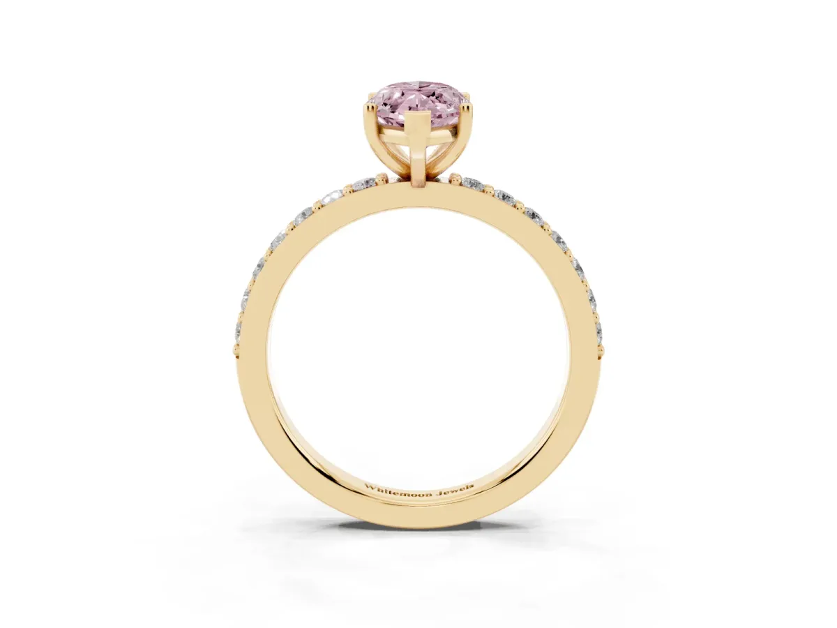 Fancy Pink Marquise Cut Cut Diamond Solitaire with Pave Band and Four-Prong Setting Yellow gold