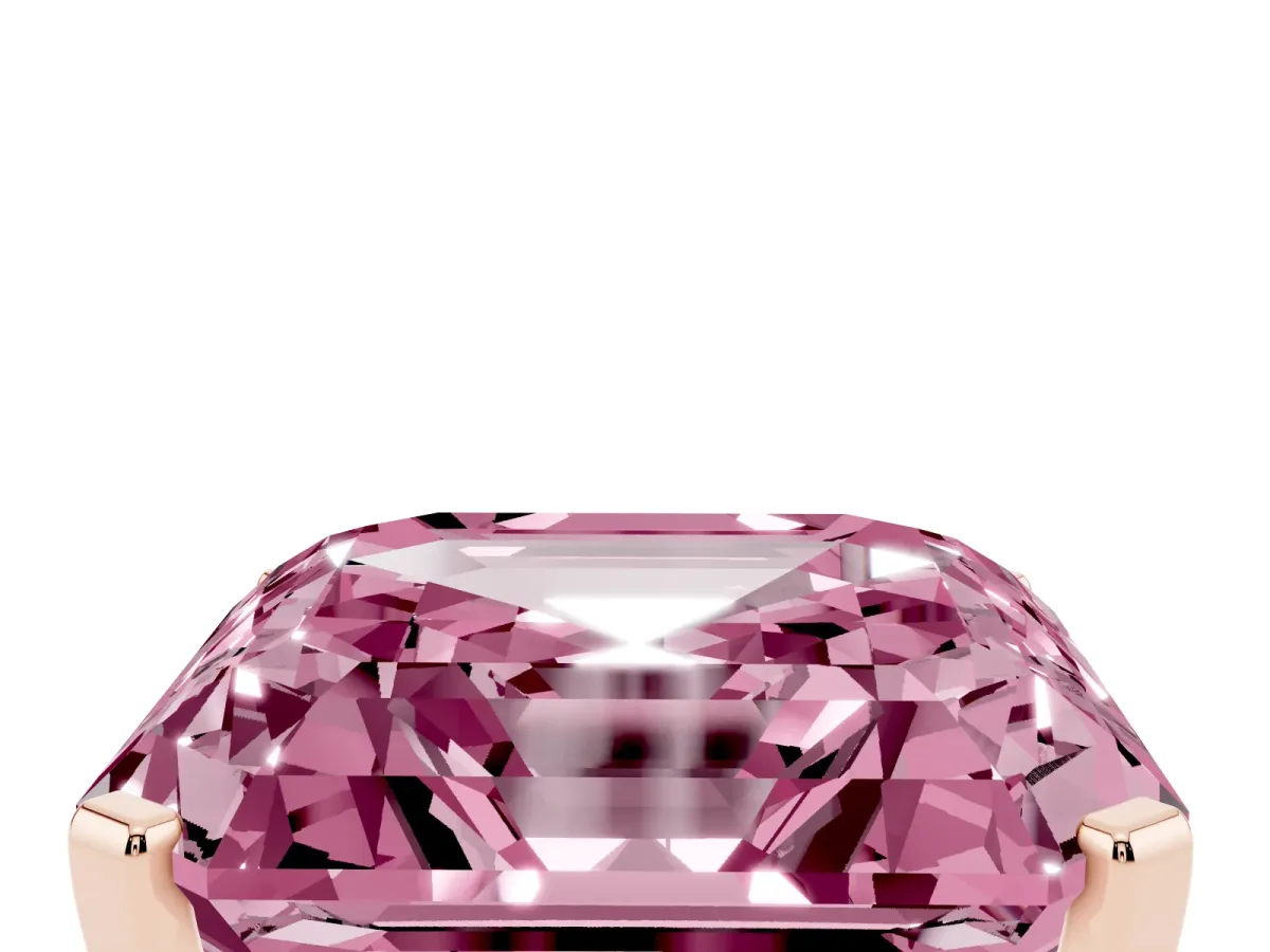 Fancy Pink Asscher Cut Cut Three-Stone Solitaire Ring with Round Accent Diamonds and Four-Prong Setting Rose gold