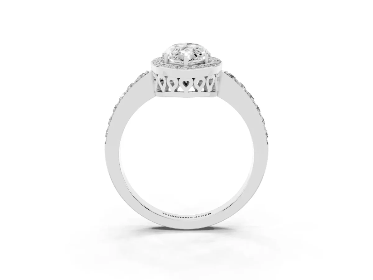 Marquise Cut Halo Diamond Pavé Band Ring with Prong Setting Silver