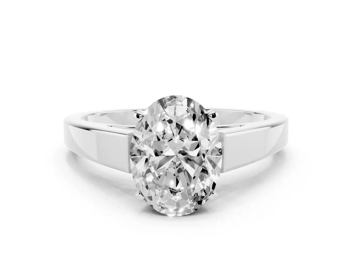 Oval Cut Solitaire Engagement Ring with Four-Prong Setting and Tapered Band White gold