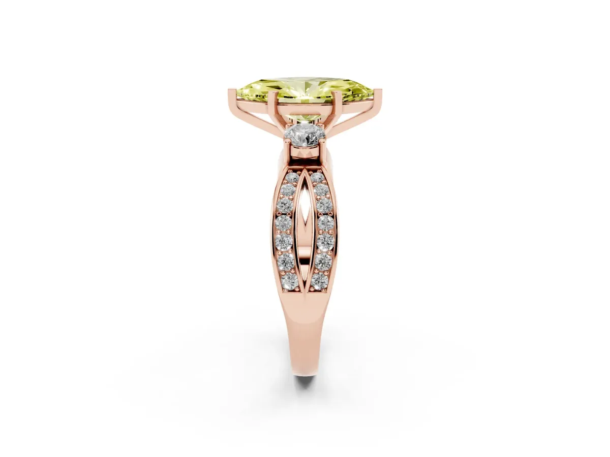 Fancy Yellow Three-Stone Marquise Cut Cut Diamond Twist Band with Prong Setting Rose gold