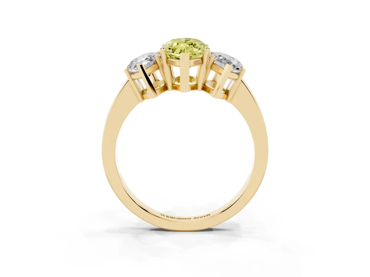Fancy Yellow Three-Stone Marquise Cut Cut Diamond Engagement Ring with Flat Band and Four-Prong Setting Yellow gold