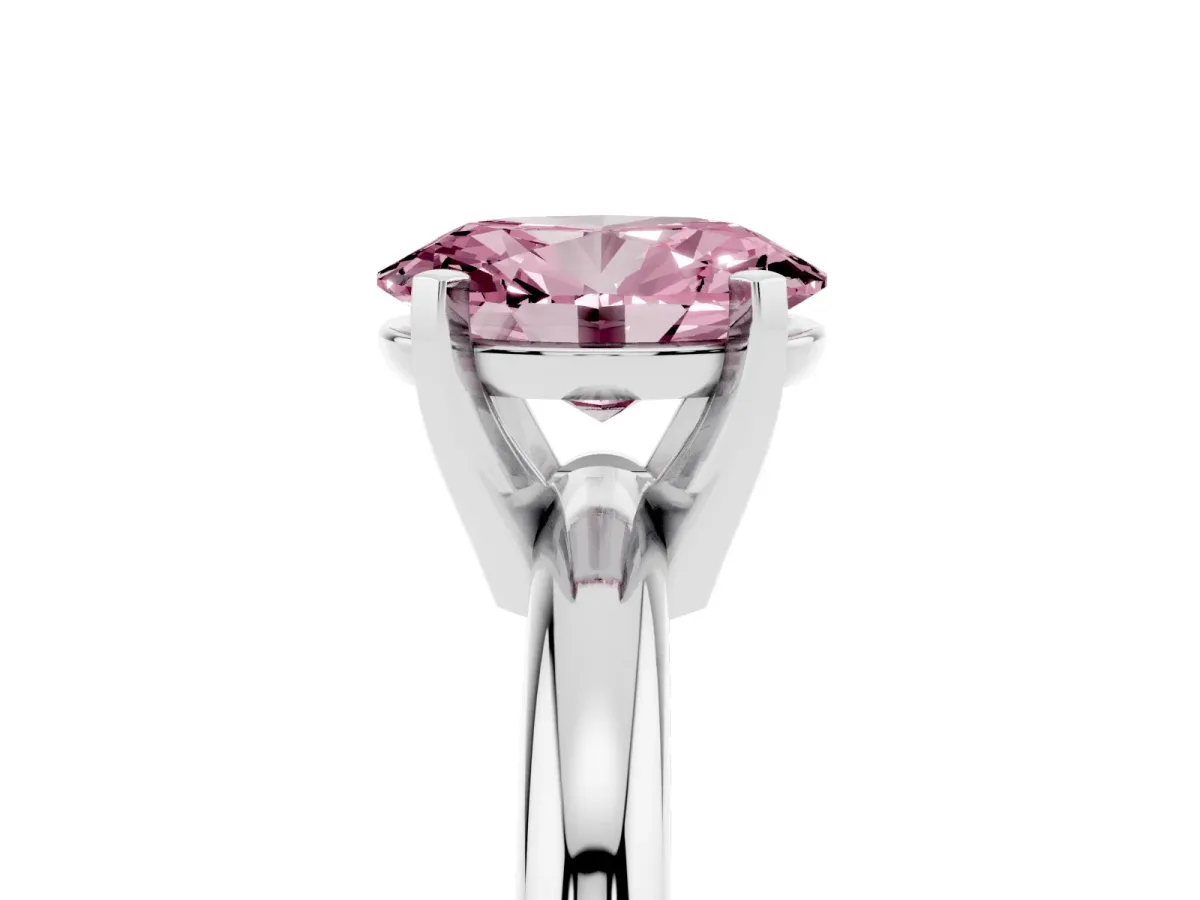 Fancy Pink Oval Cut Diamond Solitaire Engagement Ring with Round Band and Four-Prong Setting Platinum
