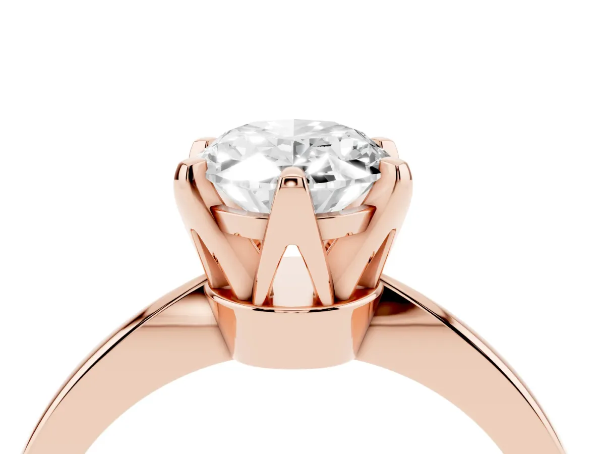 Oval Cut Solitaire Engagement Ring with Six-Prong Setting and Tapered Band Rose gold