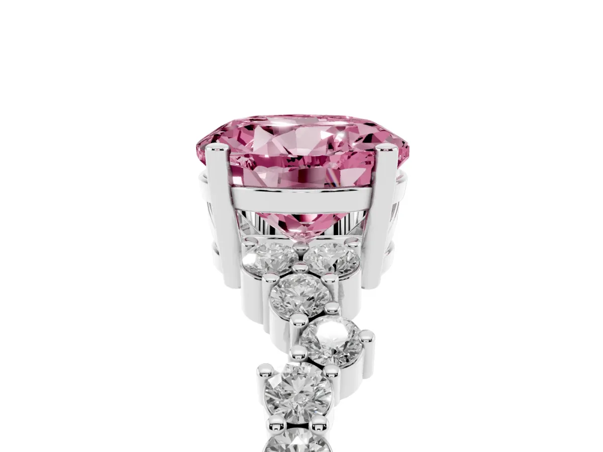 Fancy Pink Round Cut Diamond Scattered Round Accent Ring with Prong Setting Silver