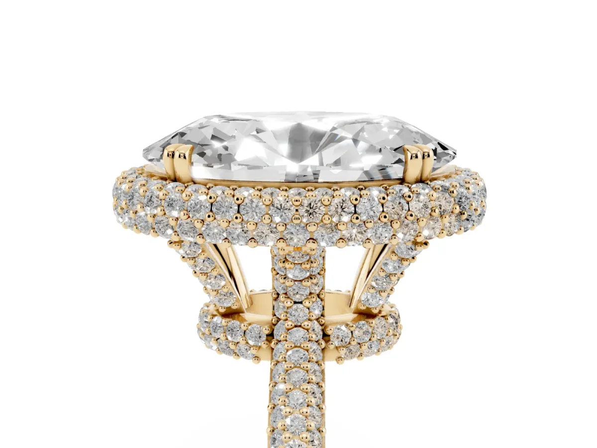 Oval Diamond Halo Ring with Round Diamond Accents Yellow gold