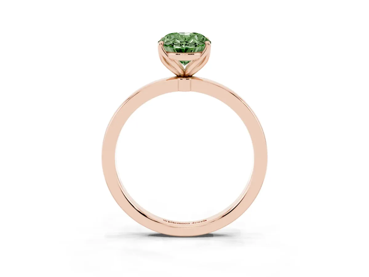 Fancy Green Oval Cut Diamond Solitaire Ring with Thin Band and Prong Setting Rose gold